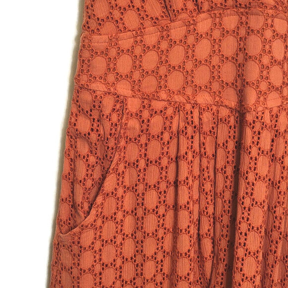 Anthropologie Elm Burnt Orange Eyelet Fit and Flare Sleeveless Midi Dress Size 2 - Picture 7 of 16